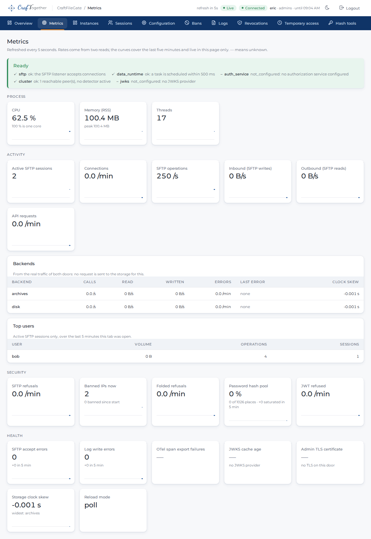 The console: Metrics tab